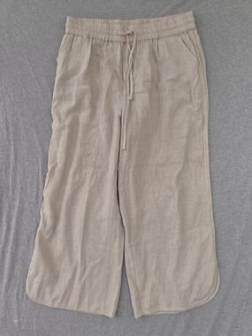 Daniel Cremieux Light Beige Wide-Leg Linen Capris with Drawstring Size Large